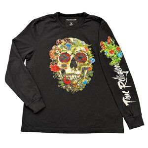 RARE True Religion Skull Bloom Flowers Sugar Skull Long Sleeve Tee Black Mens XL